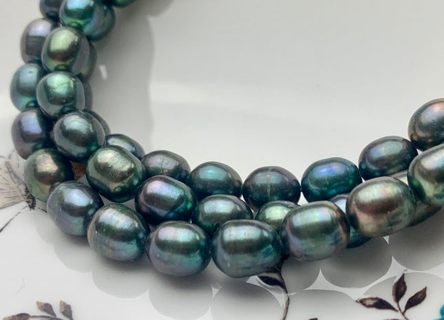 9x10-11 mm AA Dark Olive Green Color Freshwater Pearls Rice/Oval Shape Pearl Beads Genuine Green Peacock Freshwater Pearls #P1295