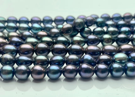 7-7.5x8-9 mm AAA Rainbow Peacock Color Oval/Rice Freshwater Pearls High Quality/Luster Blue Peacock Freshwater Pearls #P1299