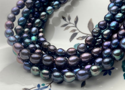 7-7.5x8-9 mm AAA Rainbow Peacock Color Oval/Rice Freshwater Pearls High Quality/Luster Blue Peacock Freshwater Pearls 51 Pieces #P1299
