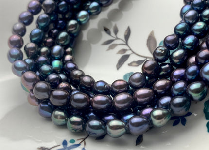 7-7.5x8-9 mm AAA Rainbow Peacock Color Oval/Rice Freshwater Pearls High Quality/Luster Blue Peacock Freshwater Pearls #P1299