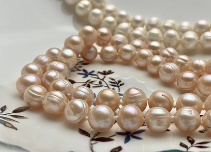 54 inches Knotted Necklaces made of 9mm Ringed Genuine Natural Freshwater Potato Pearls in Natural White Pink Color #72