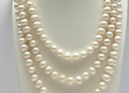 54 inches Knotted Necklaces made of 9mm Ringed Genuine Natural Freshwater Potato Pearls in Natural White Pink Color #72