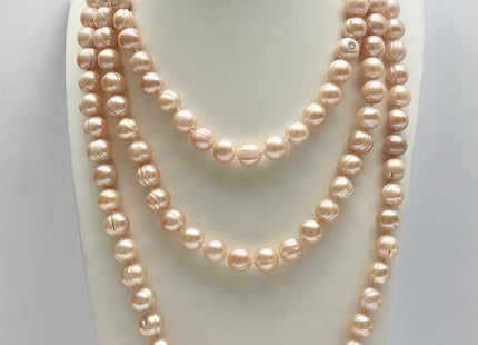 54 inches Knotted Necklaces made of 9mm Ringed Genuine Natural Freshwater Potato Pearls in Natural White Pink Color #72