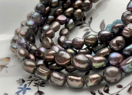 11x12-13 mm AA Rare Abalone Gray Color Rice Oval Nugget Freshwater Pearl Beads Genuine High Luster Multi Green Gray Pearl 33 Pieces #P1262
