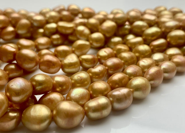 9x10-11 mm High Luster Champagne Rice Nugget Freshwater Pearl Beads Genuine Freshwater Pearl Nuggets Cultured Champagne Pearl 39 Pieces #302