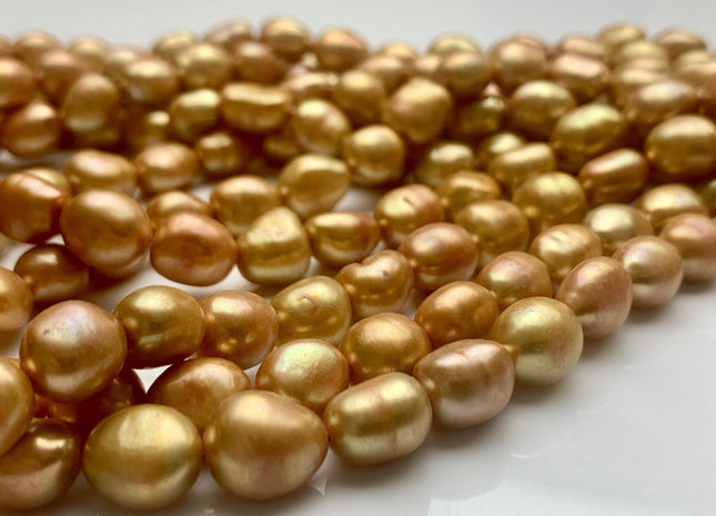 9x10-11 mm High Luster Champagne Rice Nugget Freshwater Pearl Beads Genuine Freshwater Pearl Nuggets Cultured Champagne Pearl 39 Pieces #302