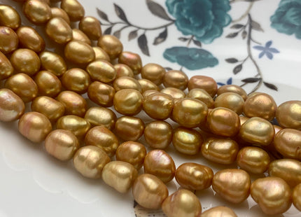 9x10-11 mm High Luster Champagne Rice Nugget Freshwater Pearl Beads Genuine Freshwater Pearl Nuggets Cultured Champagne Pearl 39 Pieces #302