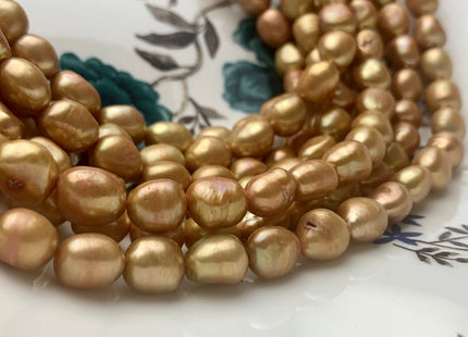 9x10-11 mm High Luster Champagne Rice Nugget Freshwater Pearl Beads Genuine Freshwater Pearl Nuggets Cultured Champagne Pearl 39 Pieces #302