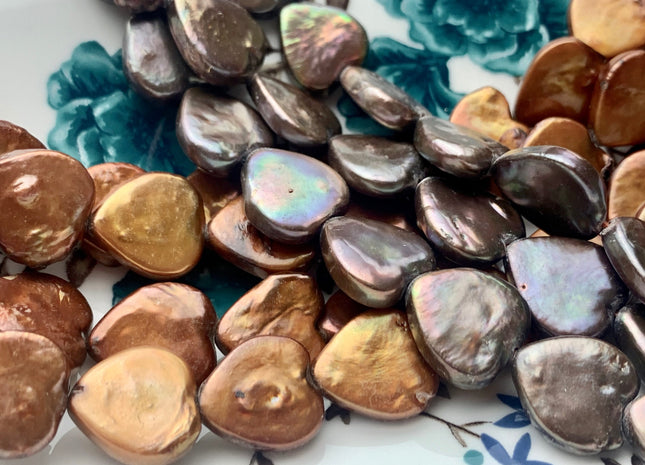 12x13mm Heart Shape Dark Taupe Or Copper Gold Coin Freshwater Pearls Genuine Limited Edition Heart Shape Coin Pearl Beads #1002