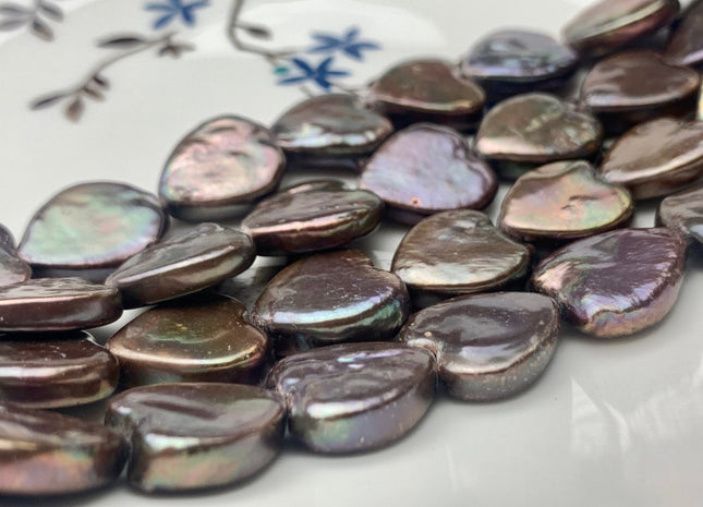 12x13mm Heart Shape Dark Taupe Or Copper Gold Coin Freshwater Pearls Genuine Limited Edition Heart Shape Coin Pearl Beads #1002