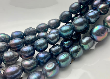 11.5x15-13-15x17mm Peacock Large Hole Half Strand Freshwater Rice/Oval Pearl Beads Hole Size 2.2mm Large Hole Pearl W/Ring 14 Pieces #P1309