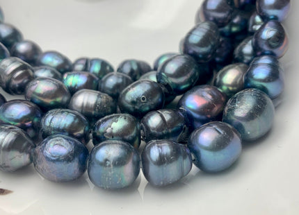 11.5x15-13-15x17mm Peacock Large Hole Half Strand Freshwater Rice/Oval Pearl Beads Hole Size 2.2mm Large Hole Pearl W/Ring 14 Pieces #P1309