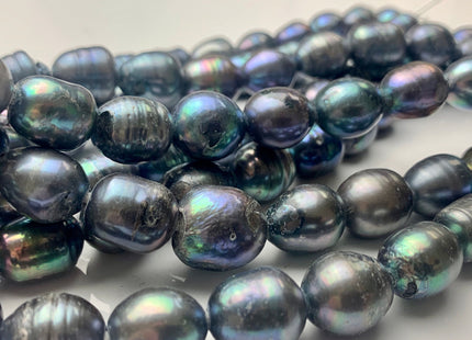 11.5x15-13-15x17mm Peacock Large Hole Half Strand Freshwater Rice/Oval Pearl Beads Hole Size 2.2mm Large Hole Pearl W/Ring 14 Pieces #P1309