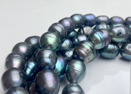 11.5x15-13-15x17mm Peacock Large Hole Half Strand Freshwater Rice/Oval Pearl Beads Hole Size 2.2mm Large Hole Pearl W/Ring 14 Pieces #P1309