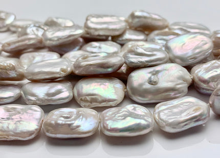 15-16x20-25mm Natural White Large Hole Rectangle Coin Freshwater Pearl Beads Hole Size 1.0mm Or 1.2mm Half Strand 9-10 Pieces #P1317