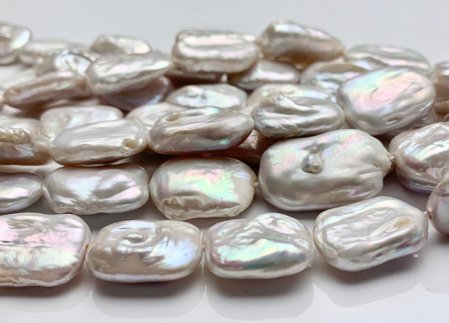 15-16x20-25mm Natural White Large Hole Rectangle Coin Freshwater Pearl Beads Hole Size 1.0mm Or 1.2mm Half Strand 9-10 Pieces #P1317