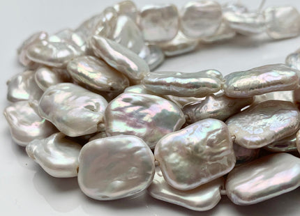 15-16x20-25mm Natural White Large Hole Rectangle Coin Freshwater Pearl Beads Hole Size 1.0mm Or 1.2mm Half Strand 9-10 Pieces #P1317