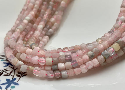 4-5mm Micro Faceted Cube Dice Square Shape Pink Morganite Blue Aquamarine Genuine Morganite Diamond Cut Gemstone 15.5 Inches Strand #3560