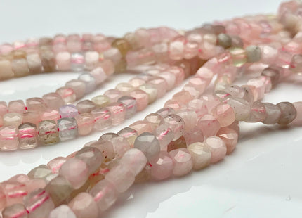 4-5mm Micro Faceted Cube Dice Square Shape Pink Morganite Blue Aquamarine Genuine Morganite Diamond Cut Gemstone 15.5 Inches Strand #3560