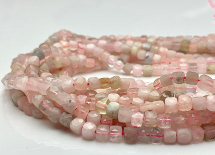 4-5mm Micro Faceted Cube Dice Square Shape Pink Morganite Blue Aquamarine Genuine Morganite Diamond Cut Gemstone 15.5 Inches Strand #3560