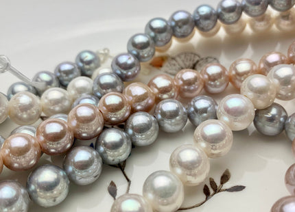 10 mm Half Strand Extra Shiny Large Hole Natural White/Pink OR Gray Round Freshwater Pearl 1.5mm 2.2mm Hole High Luster Genuine Pearls #231