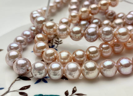 10 mm Half Strand Extra Shiny Large Hole Natural White/Pink OR Gray Round Freshwater Pearl 1.5mm 2.2mm Hole High Luster Genuine Pearls #231