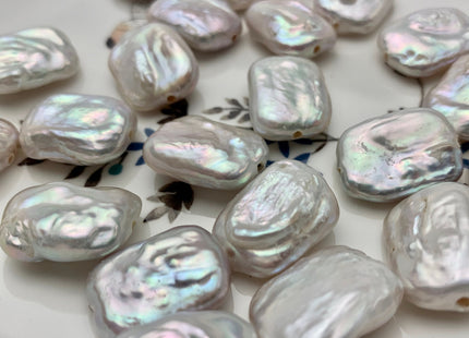 ONE Piece AAA 15x20 mm Large Hole Natural White High Luster Thick Rectangle Coin Pearl For Pendant Or Earring Large Hole 1.2-2.1 mm #P1337