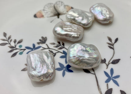 ONE Piece AAA 15x20 mm Large Hole Natural White High Luster Thick Rectangle Coin Pearl For Pendant Or Earring Large Hole 1.2-2.1 mm #P1337