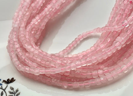 2x2mm 4x4mm Micro Faceted Cube Dice Square Shape Rose Quartz Diamond Cut Pink Gemstone Beads 15 Inches Strand #3563