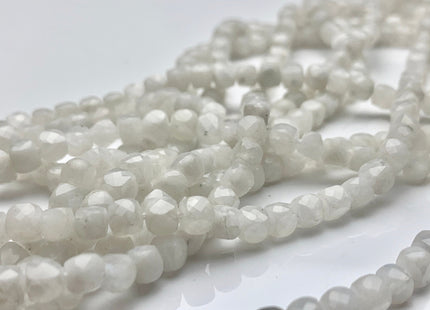 4.5-5 mm Micro Faceted Cube Dice Square Shape White Moonstone Genuine Diamond Cut White Color Gemstone Beads 15.5 Inches 92 Pieces #3561