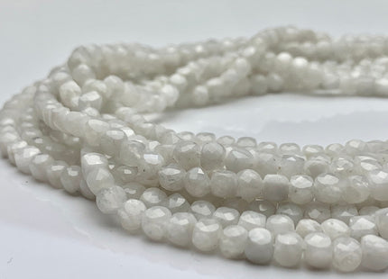 4.5-5 mm Micro Faceted Cube Dice Square Shape White Moonstone Genuine Diamond Cut White Color Gemstone Beads 15.5 Inches 92 Pieces #3561