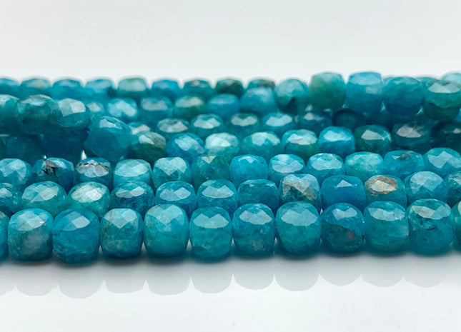 6mm Micro Faceted Cube Dice Square Shape Pink Blue Apatite Bead Genuine Diamond Cut Beautiful Neon Blue Gemstone 15.5 Inches 72 Pieces #3558