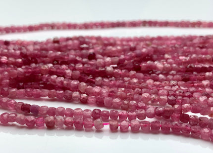 2.5-3 mm Micro Faceted Cube Dice Square Shape Pink Tourmaline Genuine Diamond Cut Pink Color Gemstone Beads 15.5 Inches 155 Pieces #3547