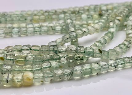 4-5mm Micro Faceted Cube Dice Square Shape Prehnite Bead Genuine Diamond Cut Green Color Gemstone 15 Inches 85 Pieces #3555