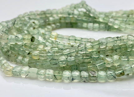 4-5mm Micro Faceted Cube Dice Square Shape Prehnite Bead Genuine Diamond Cut Green Color Gemstone 15 Inches 85 Pieces #3555