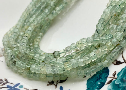 4-5mm Micro Faceted Cube Dice Square Shape Prehnite Bead Genuine Diamond Cut Green Color Gemstone 15 Inches 85 Pieces #3555