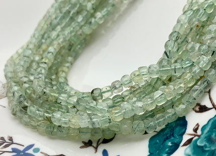 4-5mm Micro Faceted Cube Dice Square Shape Prehnite Bead Genuine Diamond Cut Green Color Gemstone 15 Inches 85 Pieces #3555