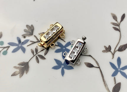 10x15mm 925 Sterling Silver Bar Shape Clasp Genuine Sterling Silver Findings 925 Sterling Silver Double Strand Clasp W/CZ DIY Jewelry #10103