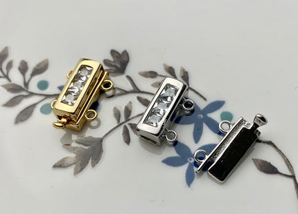 10x15mm 925 Sterling Silver Bar Shape Clasp Genuine Sterling Silver Findings 925 Sterling Silver Double Strand Clasp W/CZ DIY Jewelry #10103