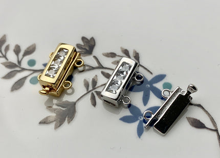 10x15mm 925 Sterling Silver Bar Shape Clasp Genuine Sterling Silver Findings 925 Sterling Silver Double Strand Clasp W/CZ DIY Jewelry #10103