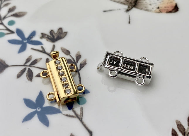10x15mm 925 Sterling Silver Bar Shape Clasp Genuine Sterling Silver Findings 925 Sterling Silver Double Strand Clasp W/CZ DIY Jewelry #10106