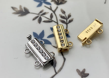 10x15mm 925 Sterling Silver Bar Shape Clasp Genuine Sterling Silver Findings 925 Sterling Silver Double Strand Clasp W/CZ DIY Jewelry #10106