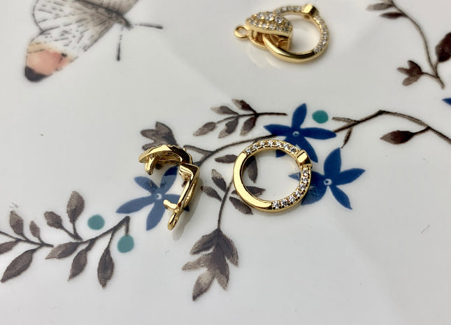 11x15mm 925 Sterling Silver/Gold Antique Round Shape Clasp w/CZ DIY Jewelry #10107