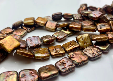 10mm Dark Brown / Copper Gold Square Coin Freshwater Pearls Flat Square Coin Pearl Beads Genuine Freshwater Square Coin Pearls #813