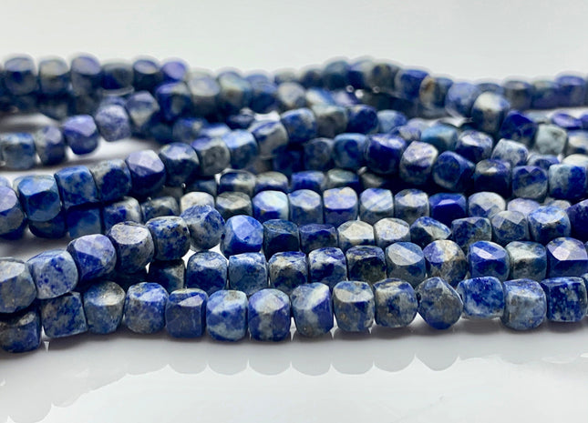 4 mm Micro Faceted Cube Dice Square Shape Blue Lapis Beads Genuine Diamond Cut Natural Blue Color Tiny Gemstone Beads 15.5 Inches #3550