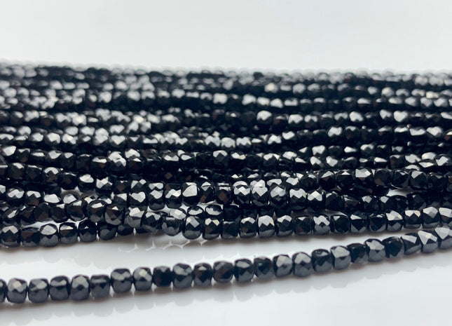 2-2.5mm 4mm Micro Faceted Cube Dice Square Shape Black Spinel Beads Genuine Diamond Cut Sparkle Black Tiny Gemstone Beads 15.5 Inches #3546