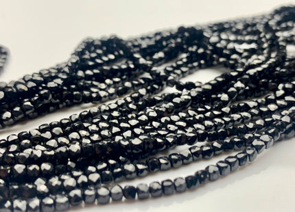 2-2.5mm 4mm Micro Faceted Cube Dice Square Shape Black Spinel Beads Genuine Diamond Cut Sparkle Black Tiny Gemstone Beads 15.5 Inches #3546