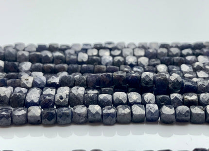 3.5 mm Micro Faceted Cube Dice Square Shape Blue Sapphire Beads Genuine Diamond Cut Natural Blue Color Gemstone Beads 15.5 Inches #3553