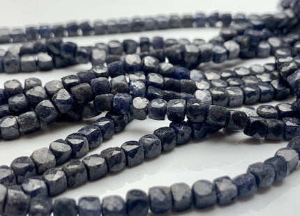 3.5 mm Micro Faceted Cube Dice Square Shape Blue Sapphire Beads Genuine Diamond Cut Natural Blue Color Gemstone Beads 15.5 Inches #3553