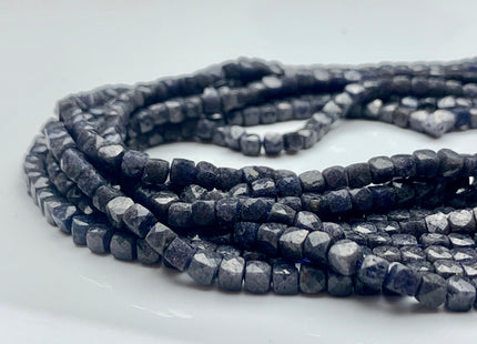 3.5 mm Micro Faceted Cube Dice Square Shape Blue Sapphire Beads Genuine Diamond Cut Natural Blue Color Gemstone Beads 15.5 Inches #3553